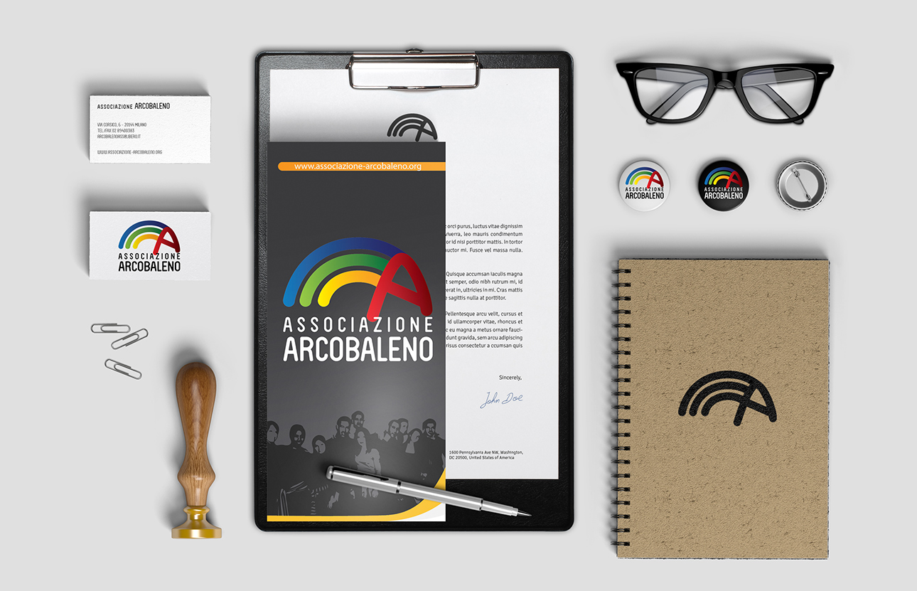 Grafica Brand identity, logo, immagine coordinata Associazione Arcobaleno