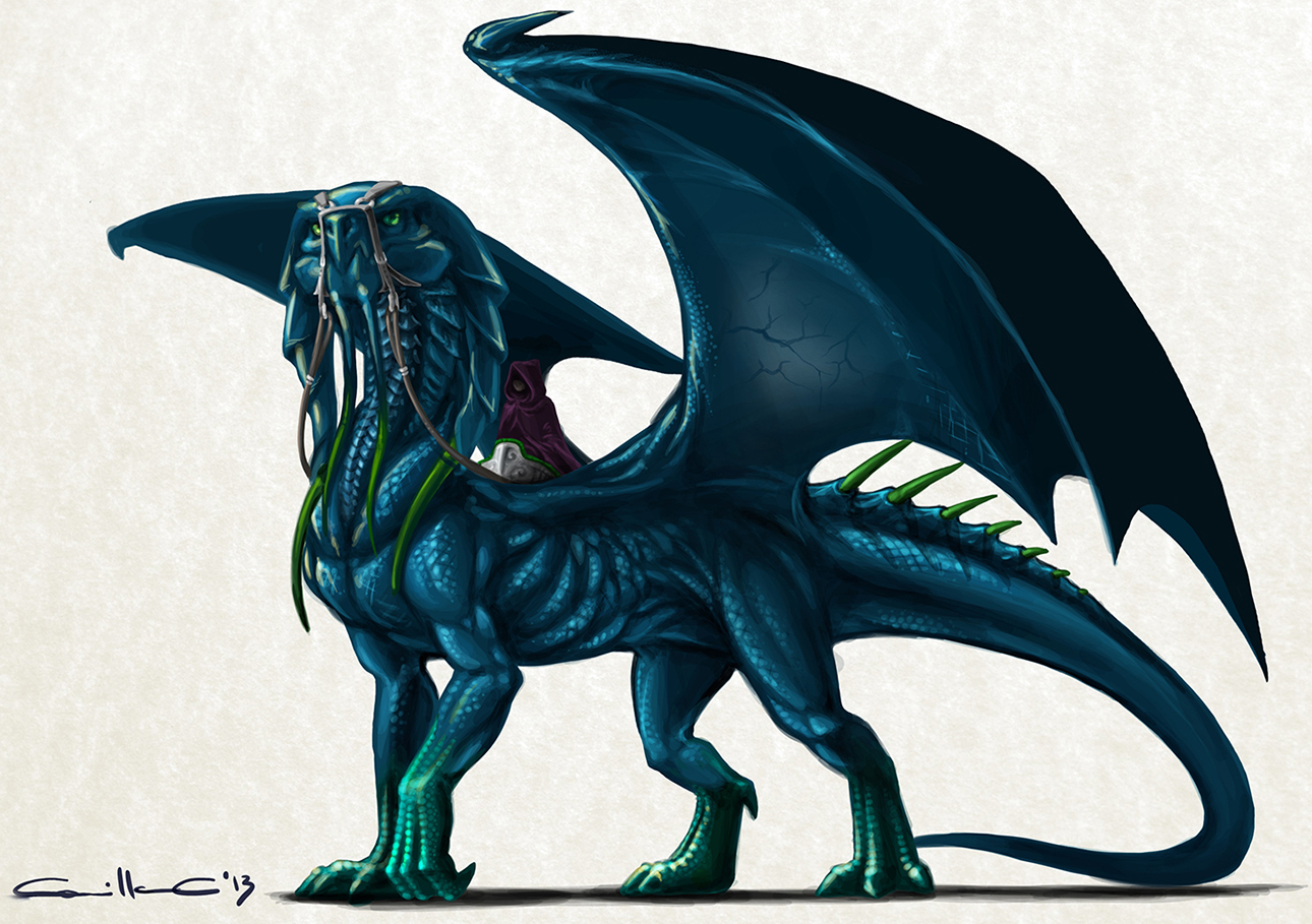 Illustrazione digitale, artwork, per libri e giochi di ruolo, progettazione personaggi fantastici - Blue Dragon