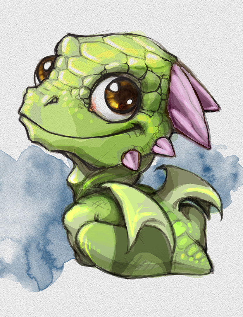 Illustrazione digitale, artwork, per libri e giochi di ruolo, progettazione personaggi fantastici - Cute little Dragon