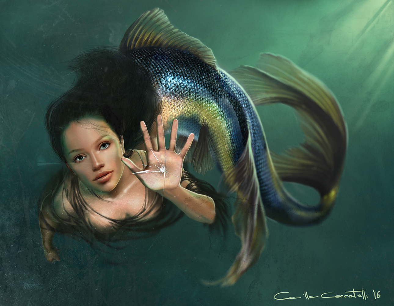 Illustrazione digitale, artwork, per libri e giochi di ruolo, progettazione personaggi fantastici - Mermaid, sirena