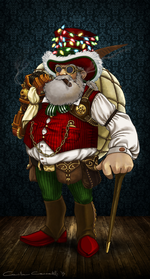 Illustrazione digitale, artwork, per libri e giochi di ruolo, progettazione personaggi - Steampunk Santa