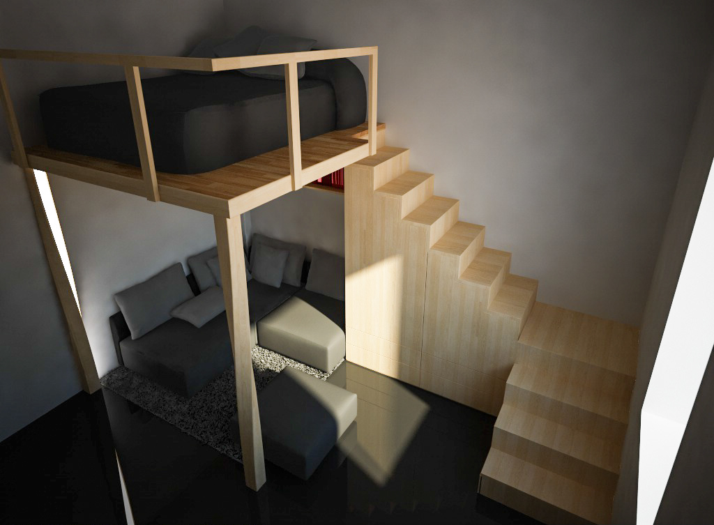 Interior design - progettazione e realizzazione rendering di un soppalco per abitazione a Firenze