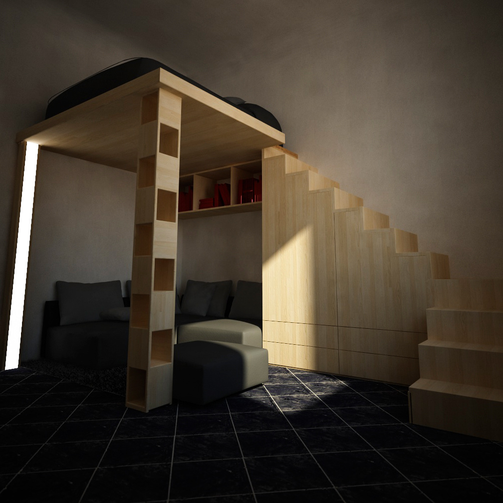Interior design - progettazione e realizzazione rendering di un soppalco per abitazione a Firenze