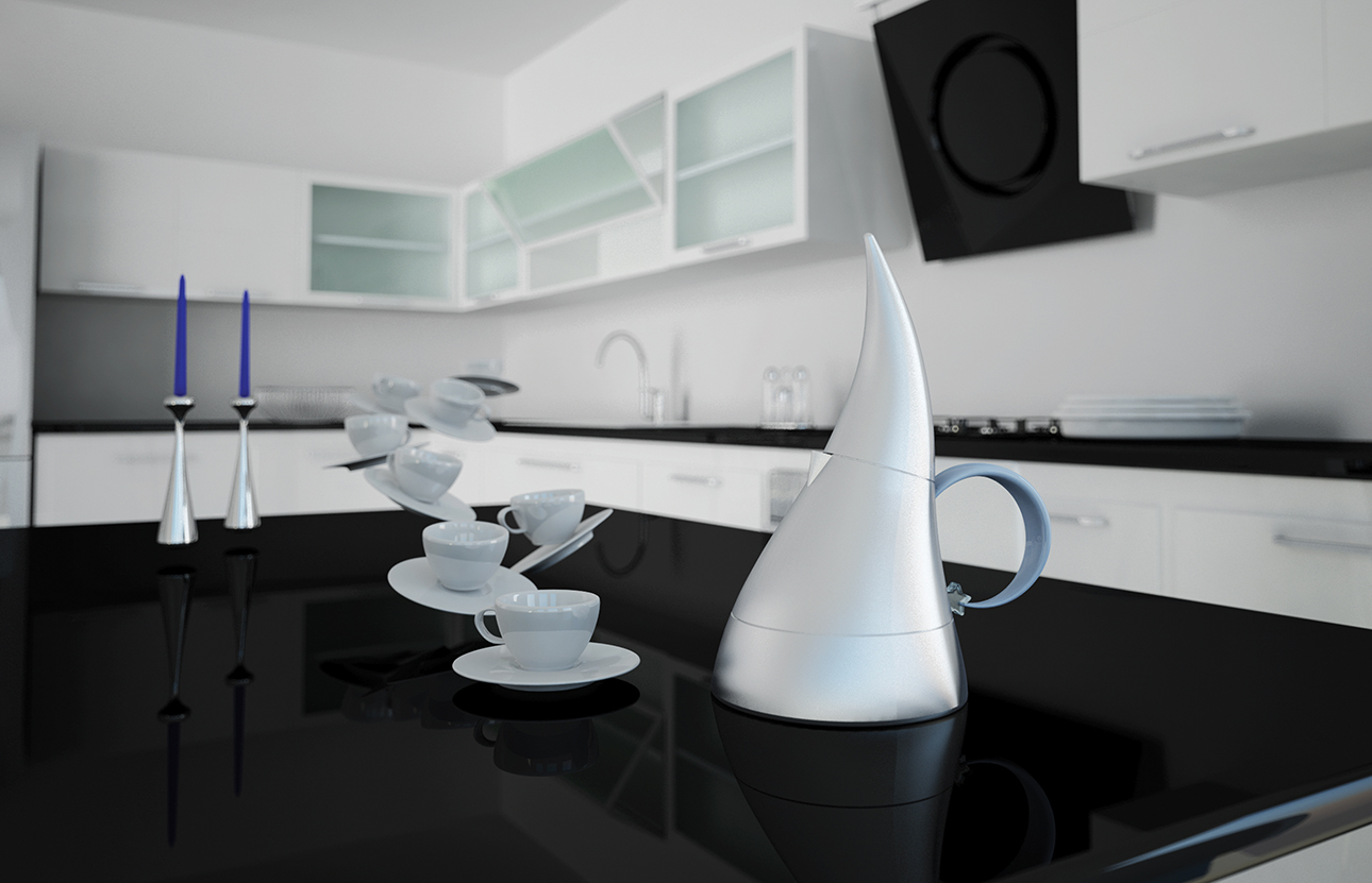 Product design caffettiera Merlino - progettazione, modellazione 3D e rendering