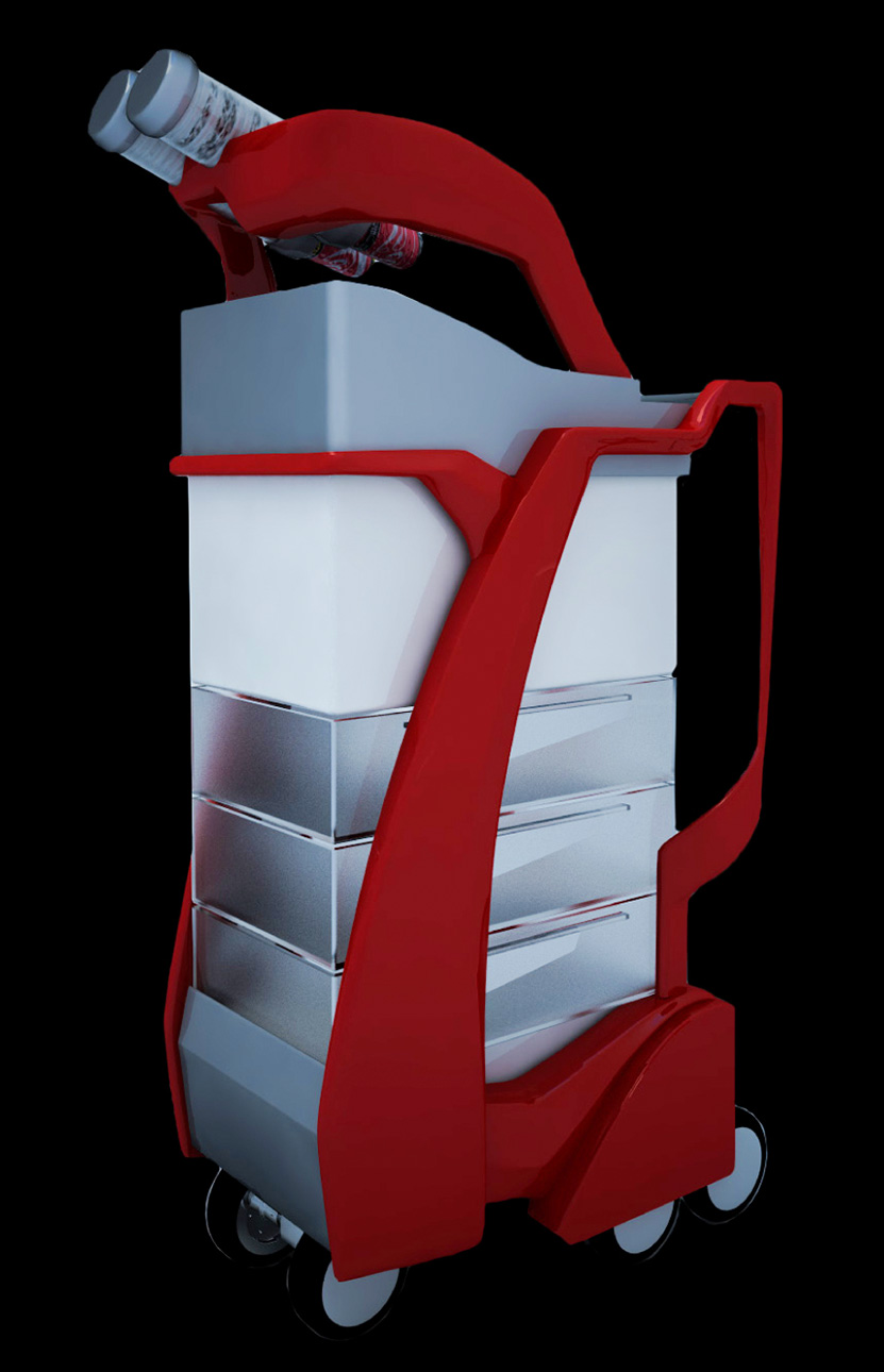 Product design carrello per servizio ristorante a bordo treno Smart Trolley - progettazione, modellazione 3D e rendering