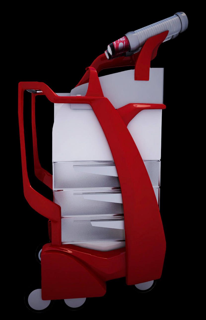 Product design carrello per servizio ristorante a bordo treno Smart Trolley - progettazione, modellazione 3D e rendering